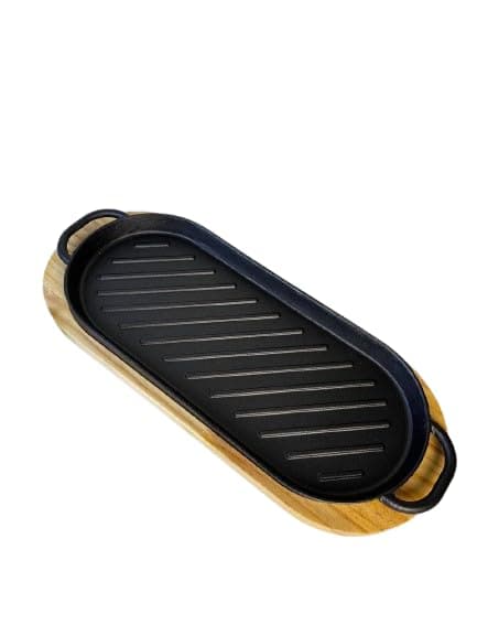 Grill with Heat Insulation Thick Wood Coaster - Suitable for Direct Fire and Oven to Prepare Different Types of Foods - Cooking and Serving in the Same Grill - AM
