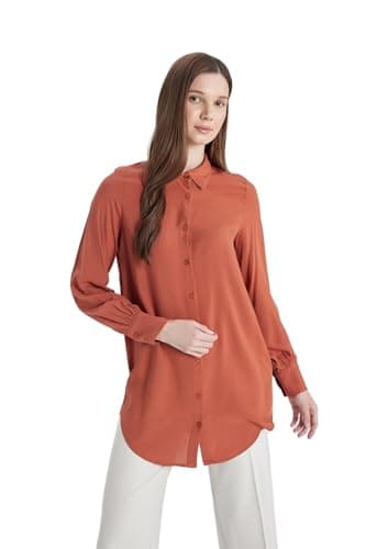 DeFacto Womens CNS Regular Fit Shirt Neck Woven Top Long Sleeve Tunic Tunic (pack of 1)