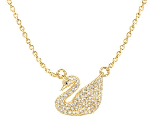 Gold swan necklace with crystals on a thin chain | Elegant Swan Design, Shiny Crystal Stones, Gold Color, Comes in Gift Box, Suitable for Women