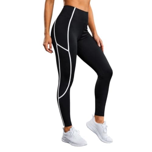 Miza Women's Athletic Gym Stretch Leggings, Black with Colored Stripes, One Size 50 to 90k Pants