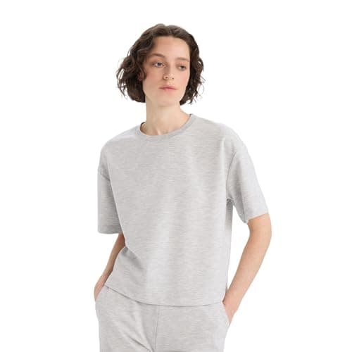 DeFacto Womens Oversize Fit Crew Neck Core Knitted Short Sleeve T-Shirt E8577AX Short Sleeve T-Shirt