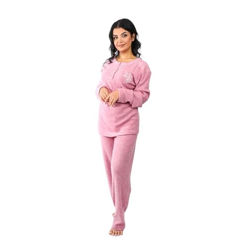Dadosh Womens Winter Pajama Set, Soft Cotton - Casual Winter Pajamas for Women - Comfortable Women Pajama Set, Elegant Style with Lace Embroidery, Long Sleeve, Womens Pajama Set,