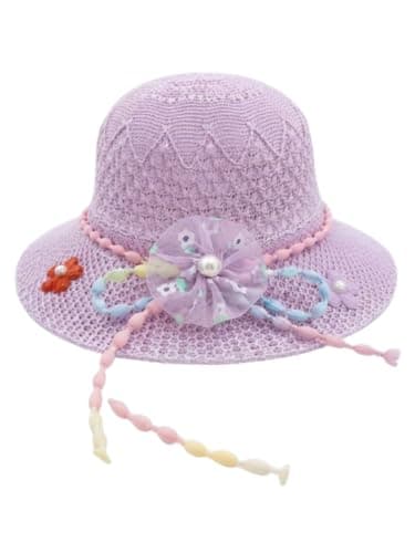 Kids Sun Hat Girls Beach Summer Holiday Hat Cute Fashion Hat for Kids | For Infants & Toddlers, Hollow Crochet Design, Pearl & Beads, Beach, Colorful Rope