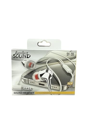 Stereo Handfree Earphone With Microphone Compatible with All Phones With AUX 3.5 MM Jack Model : SY-28, White Color Headphones