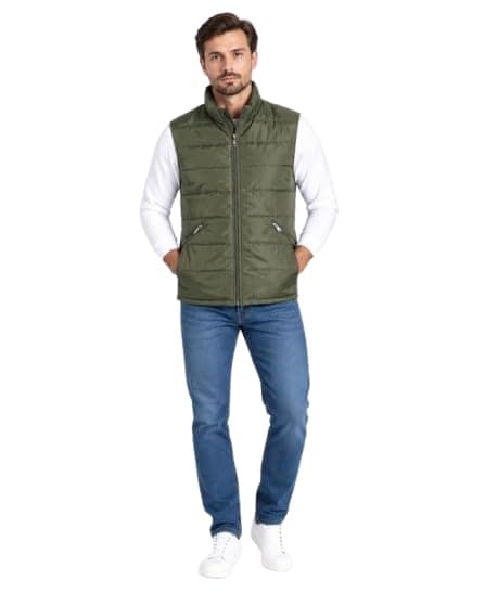 WAHDAN Men's Quilted Puffer Vest, Zip-Up Sleeveless Jacket 490607092-Olive Green XL