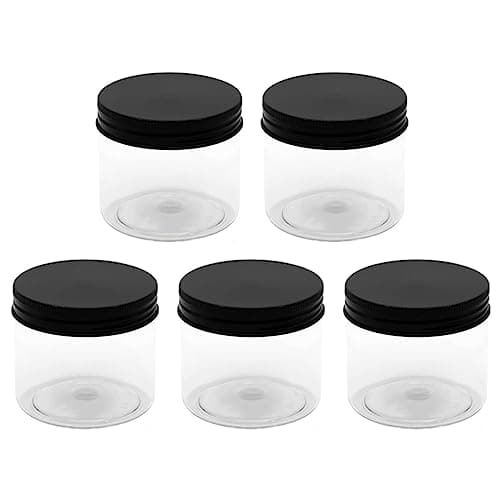 Generic 5-Piece Clear White Plastic Round Jar - 150ml, 7cm Diameter - Black Screw Top, BPA Free, Lightweight, Minimalist - Ideal for Makeup, Travel, Small Projects, Packaging