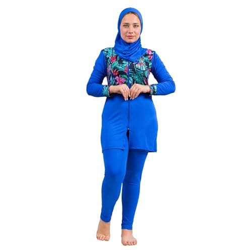 Sol Suave Women Burkini Swimsuit, Full Cover Hijab, Long Sleeves with Zipper, Long Pants, 3-Piece Set Swimwear