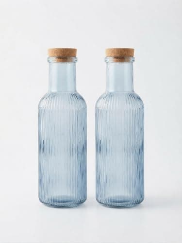Striped Glass Juice Bottle with Airtight Lid for Water and Cold Drinks Pitcher