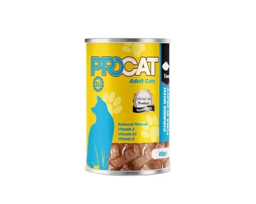 PROCAT Premium Wet Cat Food in Gravy – Complete & Balanced Daily Nutrition – Meaty Chunks Enriched with Vitamins A, D3 & E – Made in Europe – Large 415g Cans (Tuna)