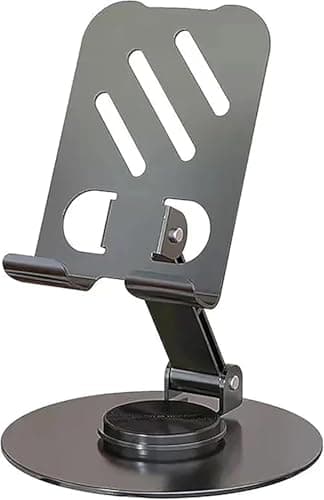 Circle M 360° Rotatable Metal Desktop Phone Stand: Height Adjustable Foldable Holder, Black