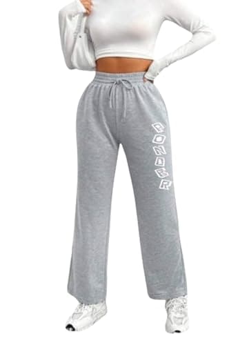 MEZA Women's Milton Wide Leg Sweatpants, No Pockets | Elastic Drawstring Waist, Relaxed Wide-Leg Fit, Side Letter Print, No Pockets, Order One Size Up Pants