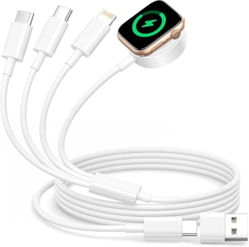 USB C Wireless Charging Cable for Smart Watch (4 in 2 Multi Charging Cable for Apple Watch,SE/10/9/8/7/6,iPhone 16/15/14/13/12) Charging adapter