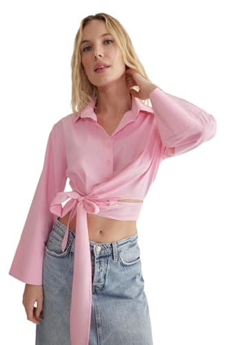 Trendyol Womens Pink Lacing Detail Regular Regular Fit Woven Shirt Twoaw25Go00067 Shirt (pack of 1)