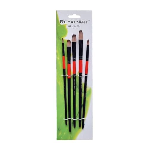 Royal Art Professional Artist Paint Brush Set of 5 Different Shapes Multi Functional for Canvas, Watercolor, Oil and Acrylic Painting - Black/Red