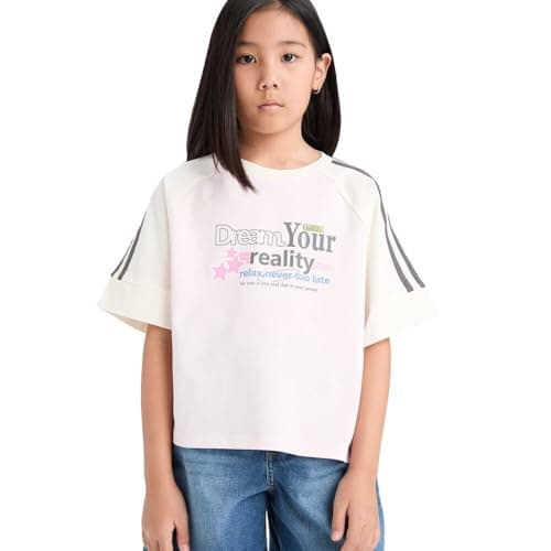DeFacto Girl Casual Relax Fit Crew Neck Short Sleeve Knitted Short Sleeve T-Shirt,Light Pink 8/9 Y