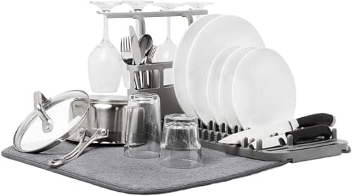 Microfiber Dish Drying Mat with Water Absorbent Pad and Plate Organizer