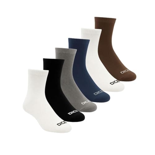 DICE Men's Classic Crew Socks, 6 Pack, Multi-Color Collection - White, Black, Grey, Navy, Brown, Beige