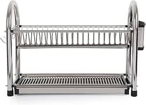 Metal and Plastic Dish Rack – Dish Organizer with Hooks for Mugs, Spoon Strainer, Draining Drawer – Easy to Disassemble, Install and Clean - AM Drying rack