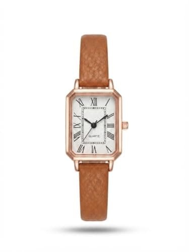 Women's Fashion Classic Rectangle Watch Comfortable Leather Strap Precise Quartz Movement Delicate Design Fits Daily and Formal Attire Adds a Sophisticated Touch to Your Wrist Brown