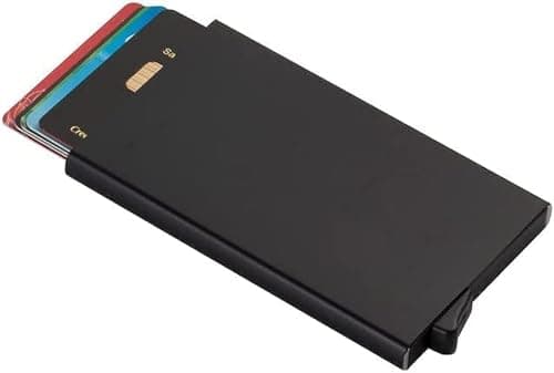 Fashion Mania Card Holder, Men's Wallet, Credit Card Holder for Men & Women, RFID/NFC Blocking, Slim & Lightweight, Luxury Black Aluminum Wallet, 6 Card Slots