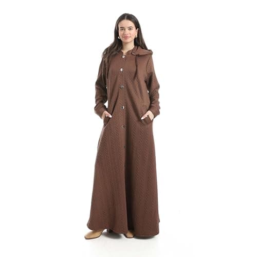 Red Circle Womens Hooded Neck Long Sleeve Relaxed Brown Abaya Legin Abaya