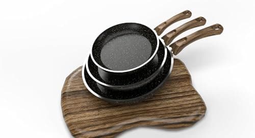 Nuvira 3-Piece Granite Frying Pan Set, Non-Stick Round Skillets (20/24/28cm), Durable Kitchen Cookware with Comfort Handles - BLACK Saute fry pan