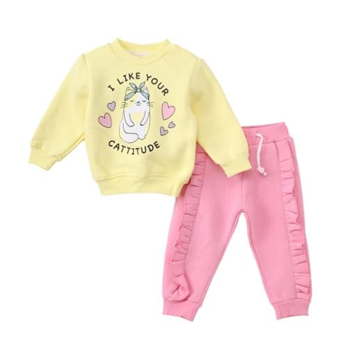 SIKA Girls Set of 2 Pieces Long Sleeves Sweatshirt&Pants Printed Cat Set of 2 Pieces Long Sleeves Sweatshirt&Pants (pack of 1)
