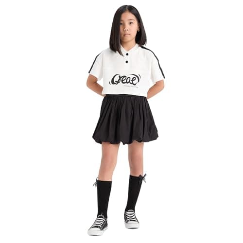 DeFacto Girls Casual Full Crop Top Crew Neck Short Sleeve Knitted Short Sleeve T-Shirt Short (pack of 1)