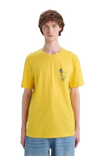 DeFacto Man Regular Fit Crew Neck Short Sleeve Young Knitted T-Shirt E4748AX,Yellow M