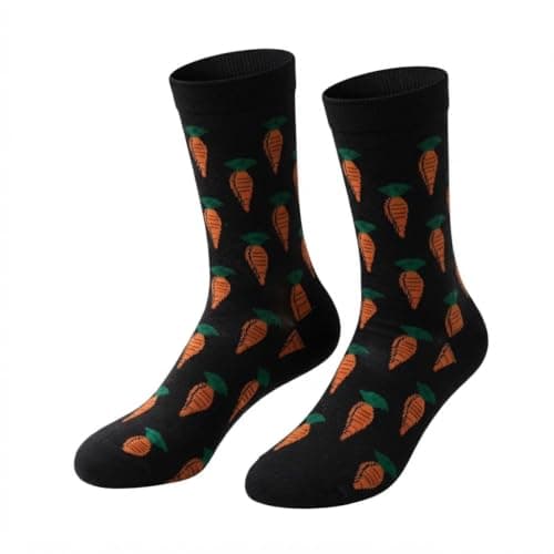 Unisex Carrot Print Black Cotton Casual Socks | Funny Vegetable Pattern,Comfortable For Daily Use,Men And Women,Fashion Design,Soft Fabric