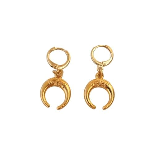 Gold Tone 2Pcs Bohemian Crescent Hoop Earrings With Carved Motifs For Women One Size Mg_cg116
