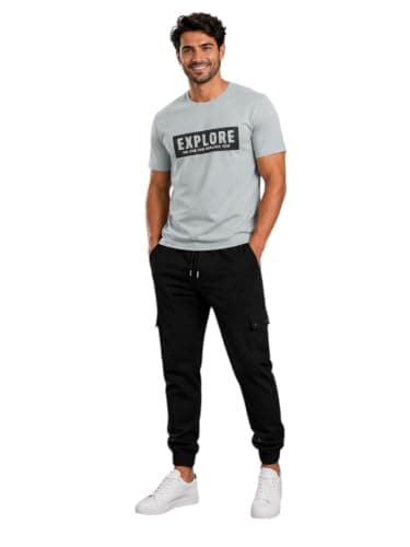 Miza Tring Men's EXPLORE – Cotton T-Shirt with Soft Pants, Thermal Vinyl Print, Casual and Sport Coordinated outfit