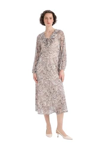 DeFacto Woman Casual Fit And Flare C-Neck Long Sleeve Dress & Skirt Long Sleeve Woven Dress,Beige 40