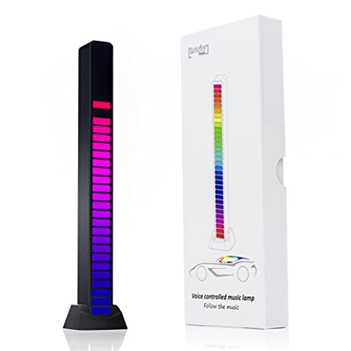 gingo RGB Voice-Activated Light, 32 Bit Music Level Indicator Aluminum Bar Voice Sound Control Audio Spectrum RGB LED Light Indicator Car Desktop LED Light for Vehicles Recreation Place (Black) Lamp