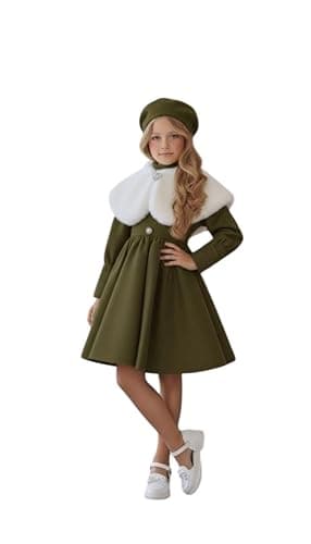 MEZA Girls Winter Suede Dress 3 Piece With Pleero And White Fur, For Eid And Occasion
