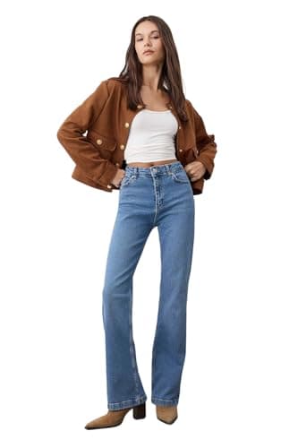 Trendyol Womens Light Blue High Waist Spanish Leg Flare Jeans Twoaw26Je00047 Jeans Pants
