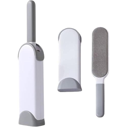 Reusable Pet Hair Remover Brush with Self-Cleaning Base - Double-Sided Lint Remover for Clothes, Cat and Dog Hair Cleaner for Sofa, Carpet, Bed & Car Seats, 7.5 × 5 × 33 cm (Grey)