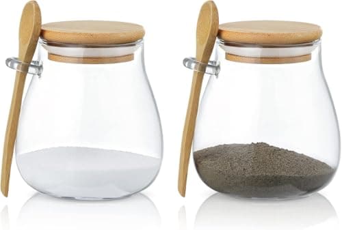 900ml Glass Storage Jar with Airtight Wood Lid and Wooden Spoon Scoop for Kitchen Organization of Coffee Sugar Tea Beans and Dry Grains