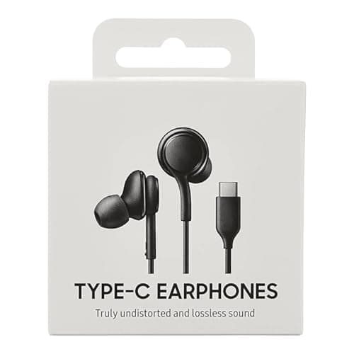 EKG Wired Stereo Headphones Type-C Braided In-Ear Headphone Built-in Microphone and Volume Control Compatible with Galaxy, Realme and Oppo with Type C Connector - Black