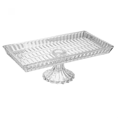 Generic Rectangular Crystal Glass Cake Stand, Imported, with Pedestal Base, for Serving Sweets and Pastries, .hg