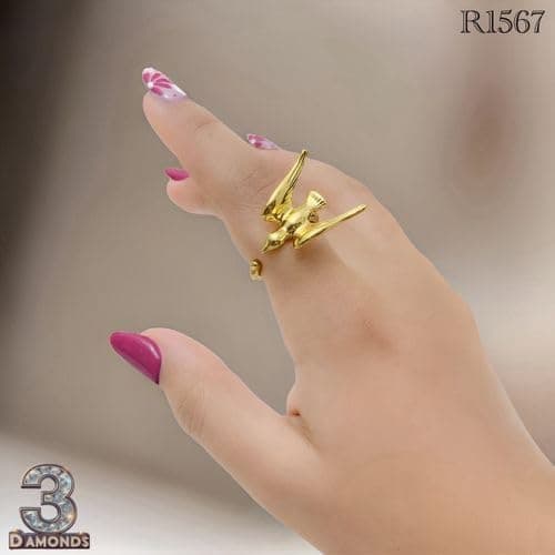 3 Diamonds 292474661779683 Gold-Plated Flying Bird Ring – Artistic Open-Wing Design For Women-1