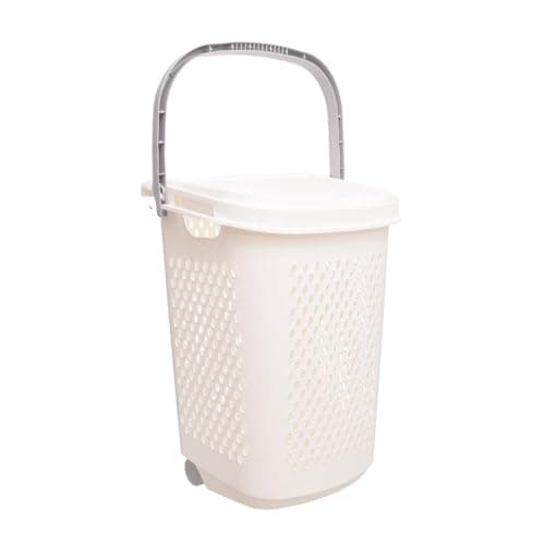 Aksa Lundry Basket with Lid and Wheels - White Grey