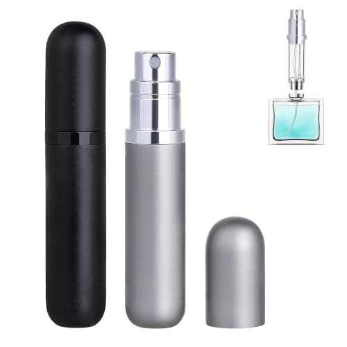 Qavhun Travel Refillable Perfume Atomizer Bottle 2-Pack 5ml Leakproof Travel Perfume Refillable Bottle (Black & Gray) Spray bottle