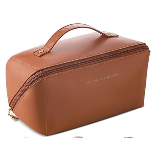 Generic Leather Large Capacity Travel Cosmetic Bag, Multifunctional Storage Makeup Bag PU Leather Makeup Bag, Waterproof Travel Cosmetic Bags with Handle and Divider for Women (Havan) Cosmetic case