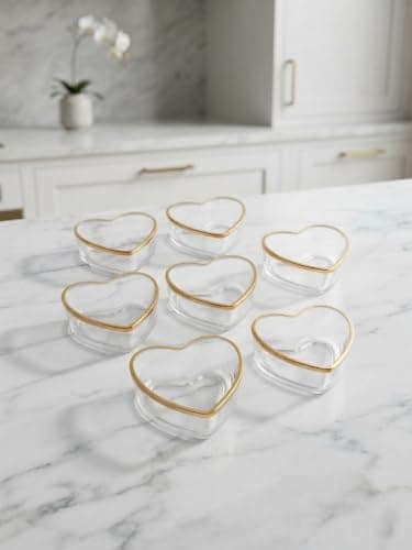 6-Piece Heart Glass Bowl Set with Gold Rim for Appetizers and Desserts