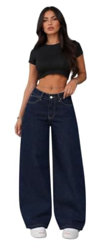DALY Wide Leg Jeans for Women - Trendy High Waisted Denim, Rinse Dark Blue, Size 32 Pants