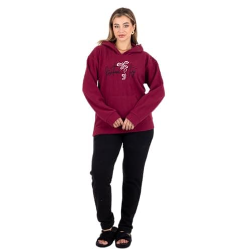 ZECOTEX Women Winter Pajama Set | بيجامة نسائية شتوية جاكار مضلع بتطريز وكابتشو | Two-Piece Warm Jacquard Homewear with Embroidery and Hood