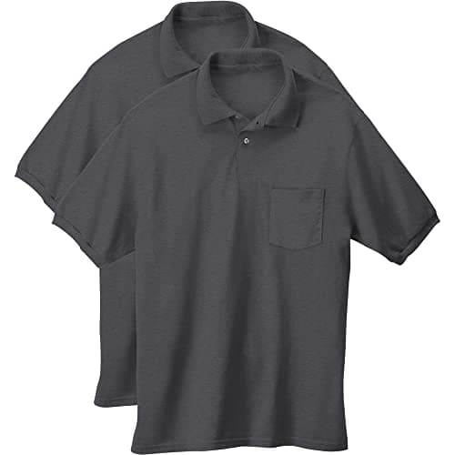 Hanes Men's S/s Jersey Sportshirt W/Pocket, Charcoal Heather, L
