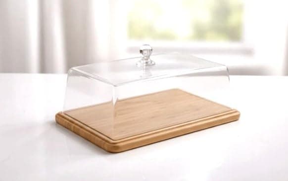 Generic Rectangular Cake Stand with Clear Lid and Crystal Handle, 36 x 26 cm, for Pastries and Desserts, .A2 Tray