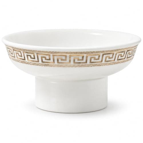 White Ceramic Soap Dish with Gold Rim - Elegant Bathroom Soap Dish | White ceramic barrel with gold rim to store soap and arrange tub area, elegant design and easy care surface Bathroom container set
